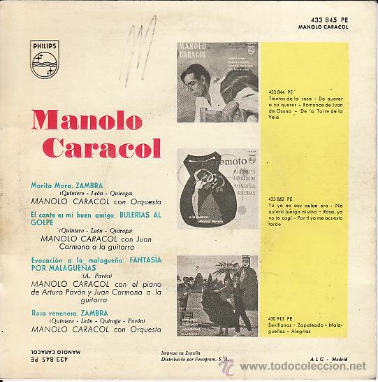 Discos de vinilo: MANOLO CARACOL - SINGLE 1962 - Foto 2