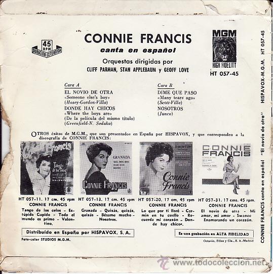 Discos de vinilo: CONNIE FRANCIS Canta en Espa&ntilde;ol - SINGLE 1961 - Foto 2