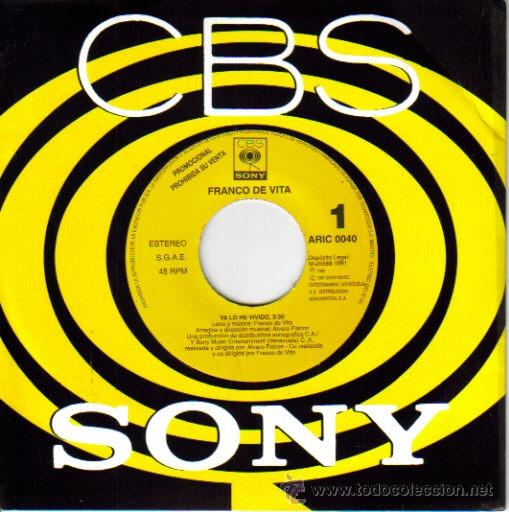 Disques de vinyle: FRANCO DE VITA-YA LO HE VIVIDO SINGLE 1991 SIN PORTADA PROMOCIONAL SPAIN