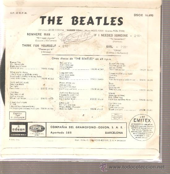 Discos de vinilo: EP THE BEATLES - NOWHERE MAN - Foto 2
