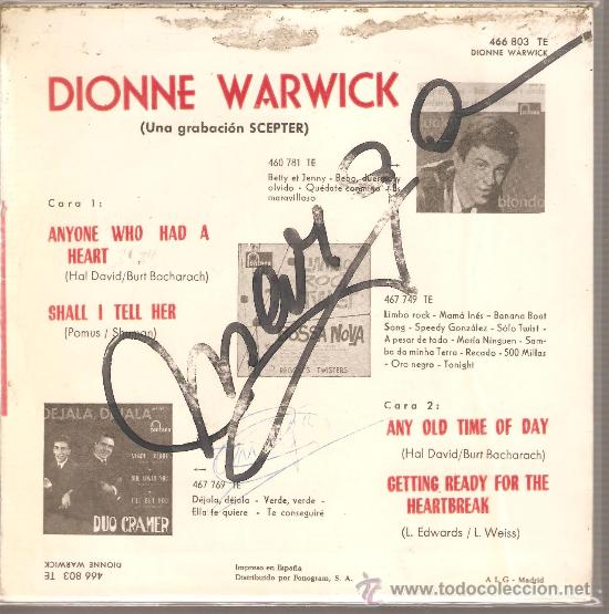 Discos de vinilo: EP DIONNE WARWICK - ANYONE WHO HAD A HEART - Foto 2