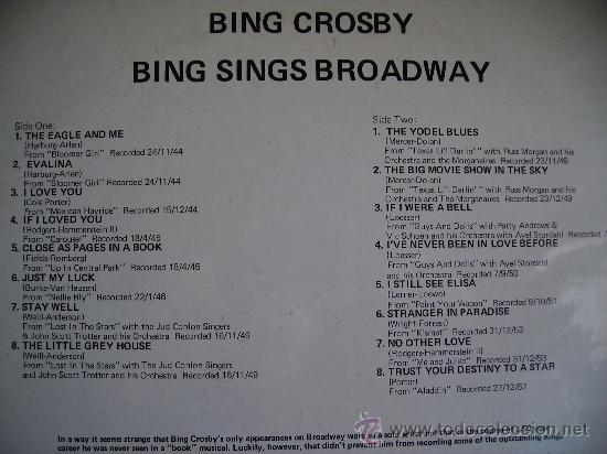 Discos de vinilo: BING CROSBY ---- BING SINGS BROADWAY - Foto 2
