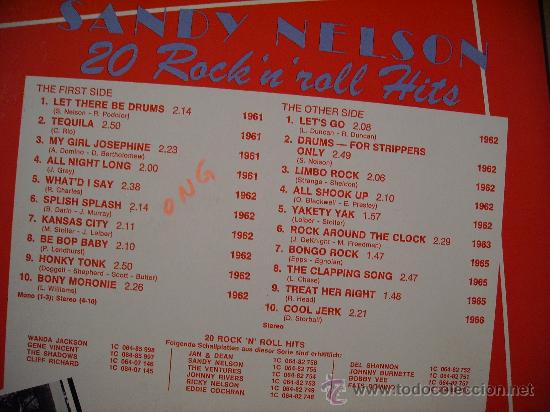 Discos de vinilo: SANDY NELSON--- 20 ROCK AND ROLL HITS - Foto 2