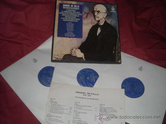MANUEL DE FALLA CAJA 3 LPS MAS LIBRETO HOMENAJE EN SU CENTENARIO 1977 HHS 10.462-3-4 (Música - Discos - LP Vinilo - Clásica, Ópera, Zarzuela y Marchas)