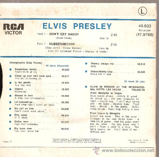 Discos de vinilo: SINGLE ELVIS PRESLEY - DON&acute;T CRY DADDY - Foto 2