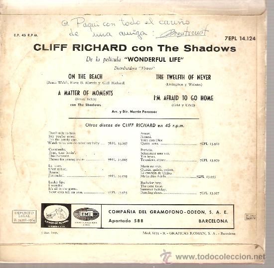 Discos de vinilo: EP CLIFF RICHARD & THE SHADOWS : ON THE BEACH - Foto 2