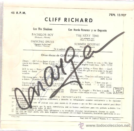 Discos de vinilo: EP CLIFF RICHARD & THE SHADOWS : BACHELOR BOY - Foto 2