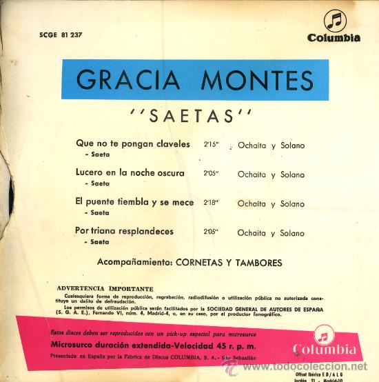 Discos de vinilo: CRACIA MONTES. SAETAS - Foto 2