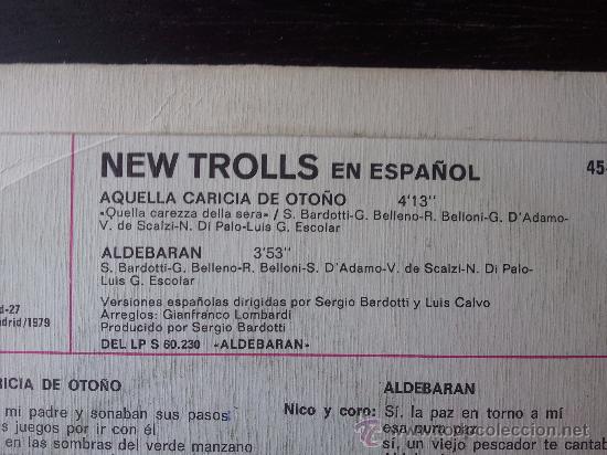 Discos de vinilo: NEW TROLLS - EN ESPA&Ntilde;OL - SINGLE VINILO 7&rdquo; - 2 TRACKS - 1979 - Foto 3