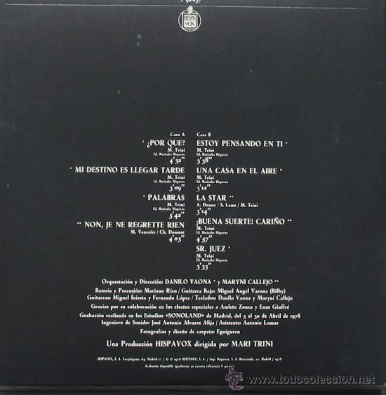 Discos de vinilo: Mari Trini / Solo para ti -  Hispavox 1978 - Foto 2