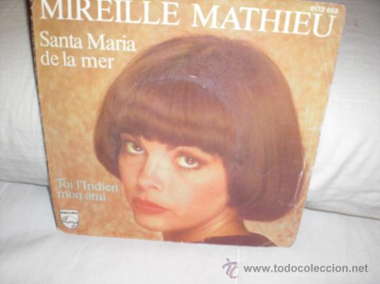 Disques de vinyle: mireille mathieu-santa maria de la mer-single frances