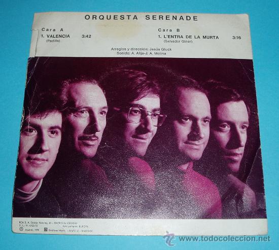 Discos de vinilo: ORQUESTA SERENADE. VALENCIA. LENTRA DE LA MURTA. RCA - Foto 2