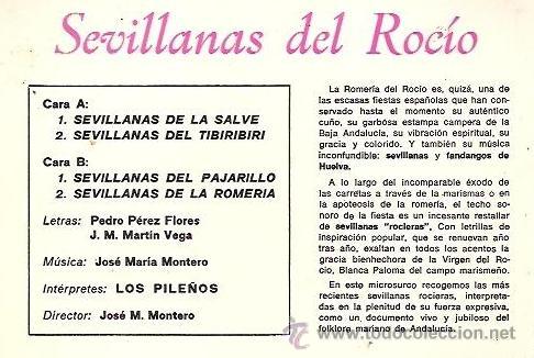 Discos de vinilo: LOS PILE&Ntilde;OS - SEVILLANAS DEL ROC&Iacute;O -1969 - Foto 2