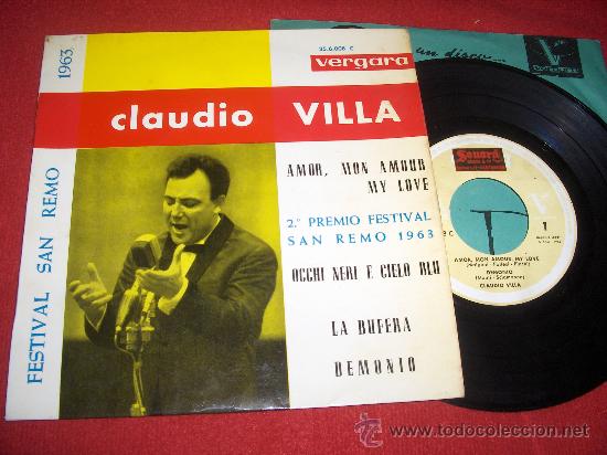 Discos de vinilo: CLAUDIO VILLA Amor, mon amour my love /Occhi neri e cielo blu/La bufera..7&rdquo; EP 1963 Vergara