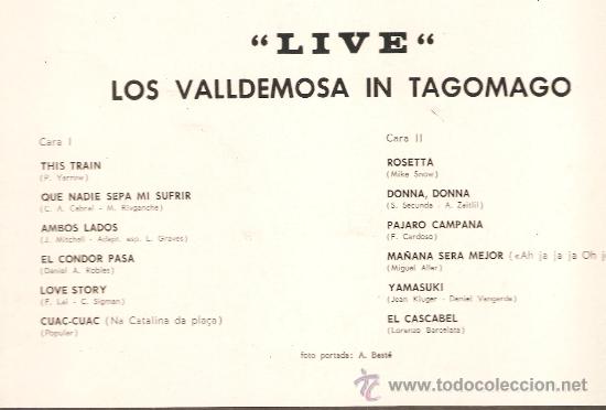 Discos de vinilo: LP  LOS VALLDEMOSA - IN TAGOMAGO - LIVE - Foto 2