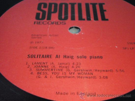 Discos de vinilo: Al Haig &ndash; Solitaire, UK 1977 Spotlite - Foto 3