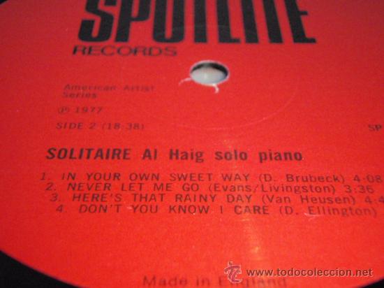 Discos de vinilo: Al Haig &ndash; Solitaire, UK 1977 Spotlite - Foto 4