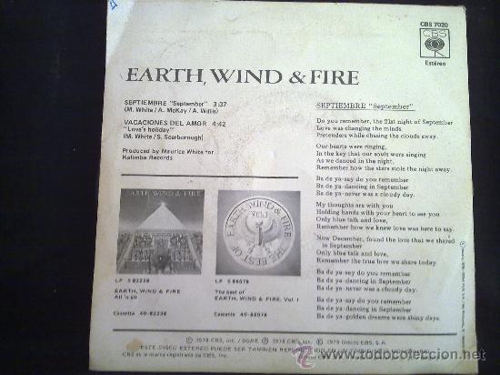 Discos de vinilo: EARTH, WIND & FIRE  - SEPTEMBER - LOVES HOLIDAY - SINGLE 1978 - Foto 2