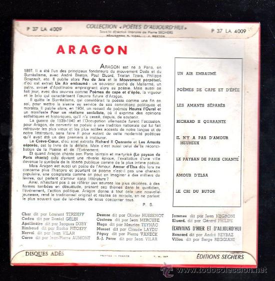 Discos de vinilo: SINGLE DE ARAGON. POETES DAUJOUR DHUI - Foto 2