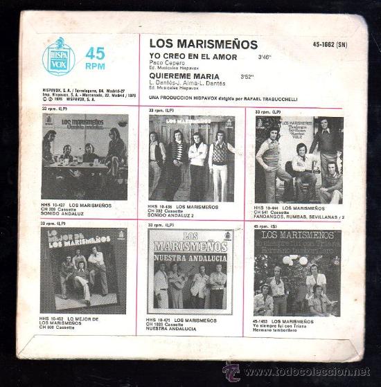 Discos de vinilo: SINGLE DE LOS MARISME&Ntilde;OS. YO CREO EN EL AMOR - Foto 2