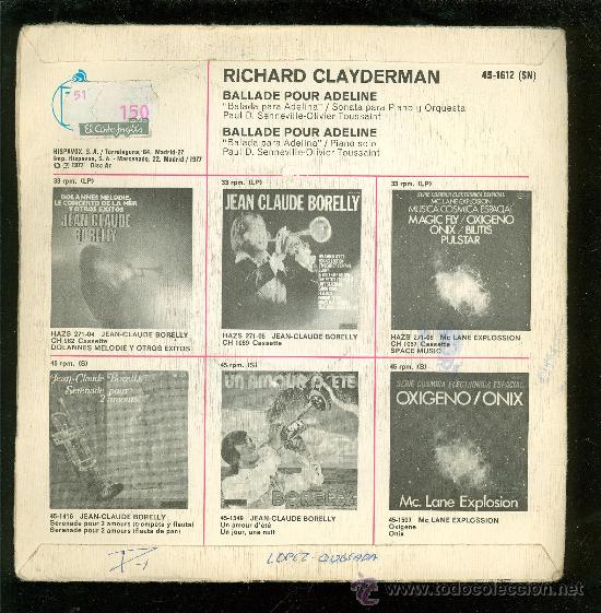 Discos de vinilo: SINGLE DE RICHARD CLAYDERMAN. VERSION ORIGINAL. BALLADE POUR ADELINE. - Foto 2