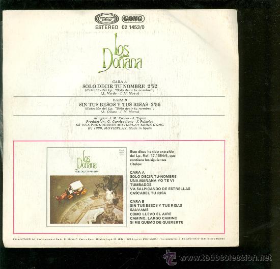 Discos de vinilo: SINGLE DE LOS DO&Ntilde;ANA. SOLO DECIR TU NOMBRE. - Foto 2