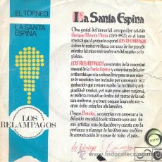 Discos de vinilo: LOS RELAMPAGOS - LA SANTA ESPINA / EL TORNEO - SINGLE RARO DE VINILO