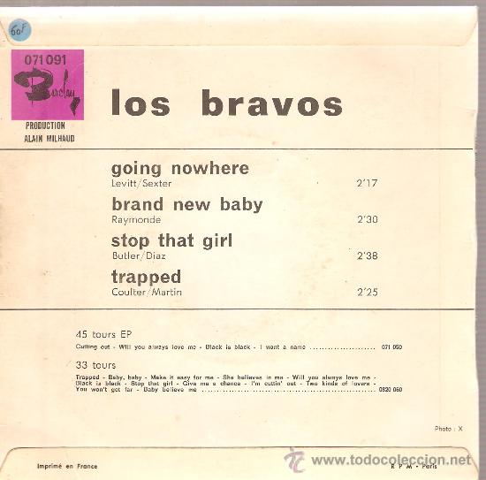 Discos de vinilo: EP LOS BRAVOS : GOING NOWHERE + 3 - EDITADO EN FRANCIA - Foto 2