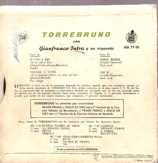 Discos de vinilo: EP TORREBRUNO : SI VAS A RIO - Foto 2