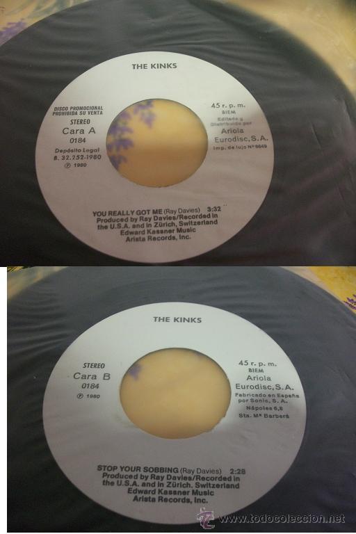 Discos de vinilo: EP	THE KINKS	YOU REALLY GOT ME + STOP YOUR SOBBING - Foto 1
