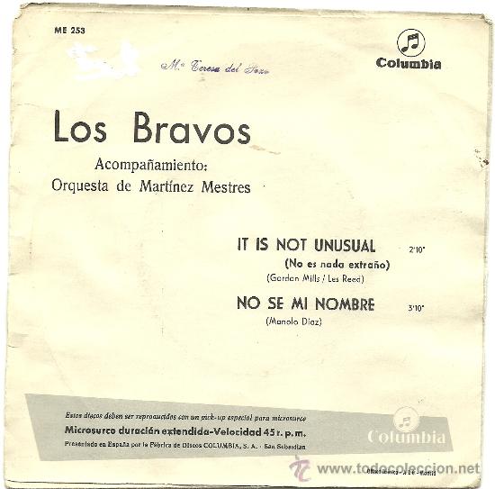 Discos de vinilo: LOS BRAVOS. It is not unusual     (vinilo single 1966) - Foto 2