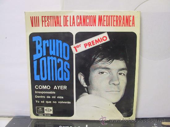 Discos de vinilo: BRUNO LOMAS - COMO AYER / IRRESPONSABLE / DENTRO DE MI VIDA + 1 - EMI 1966 - Foto 1