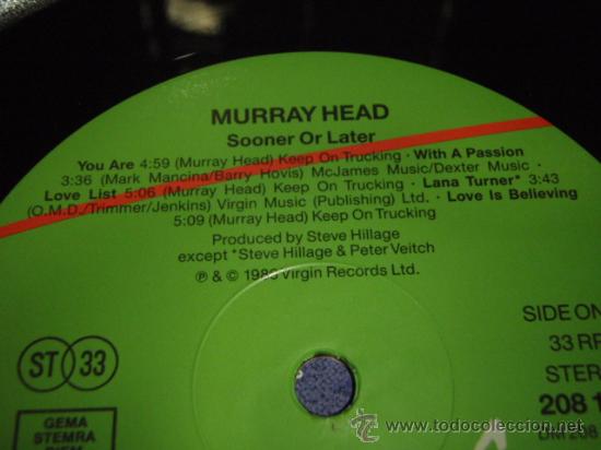 Discos de vinilo: Murray Head &ndash; Sooner Or Later, Canada 1986 A&M Records - Foto 3