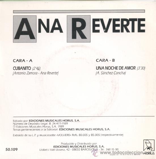 Discos de vinilo: Ana reverte &ndash; Cubanito &ndash; 1989 &ndash; Single 7&rdquo; - Foto 2