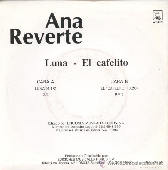 Discos de vinilo: Ana reverte &ndash; Luna &ndash; 1990 &ndash; Single 7&rdquo; - Foto 2