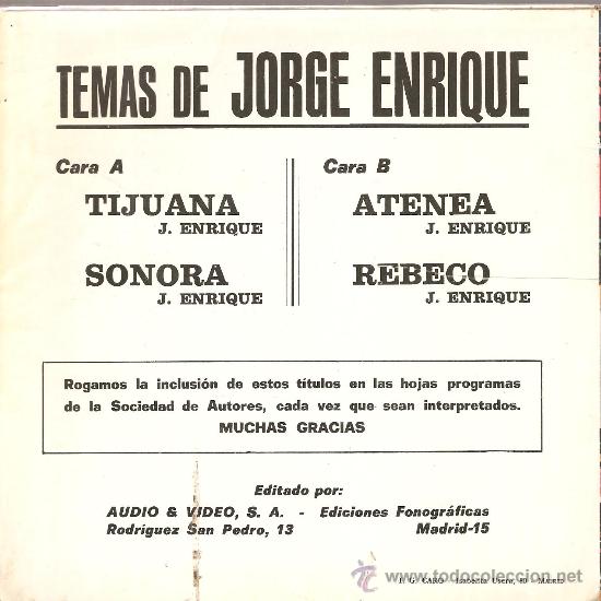 Discos de vinilo: EP TEMAS DE JORGE ENRIQUE : TIJUANA + 3 - Foto 2