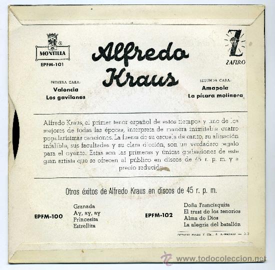Discos de vinilo: ALFREDO KRAUS  -VALENCIA -  ZAFIRO - Foto 2