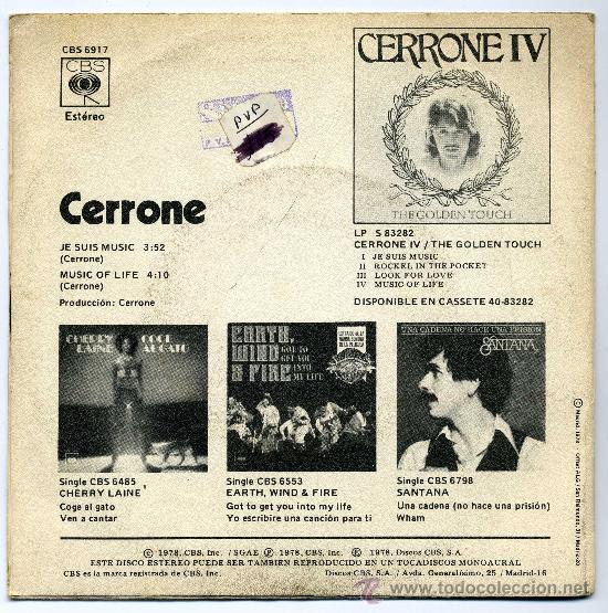 Discos de vinilo: CERRONE - JE SUIS MUSIC - CBS - 1978 - Foto 2