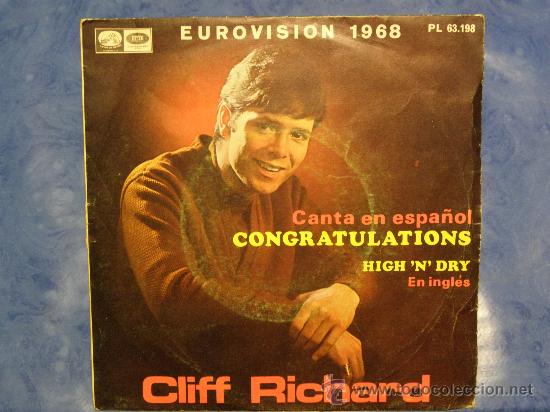 Discos de vinilo: CLIFF RICHARD CONGRATULATIONS SINGLE A&Ntilde;O 1968 - Foto 1
