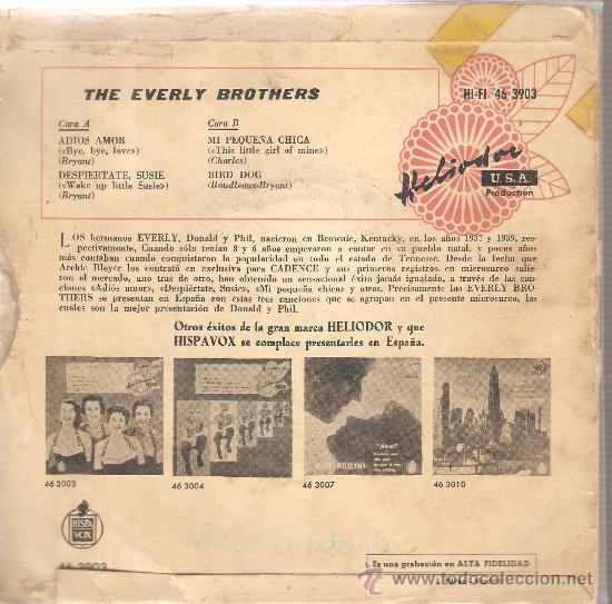 Discos de vinilo: EP THE EVERLY BROTHERS : BYE, BYE, LOVES - Foto 2