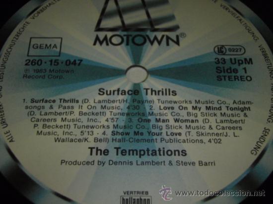 Discos de vinilo: The Temptations &ndash; Surface Thrills, Germany 1983 Motown - Foto 3