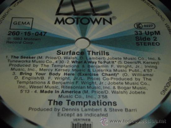 Discos de vinilo: The Temptations &ndash; Surface Thrills, Germany 1983 Motown - Foto 4