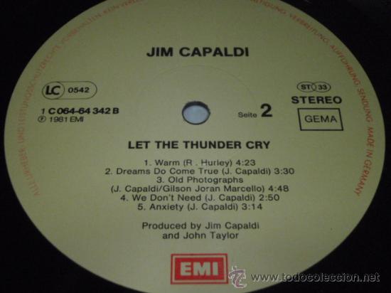 Discos de vinilo: Jim Capaldi &lrm;&ndash; Let The Thunder Cry Germany,1981 EMI Records - Foto 4