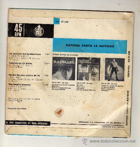 Discos de vinilo: RAPHAEL CANTA LA NAVIDAD &middot; 4 canciones &middot; Hispavox,1965 - Foto 2