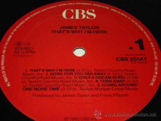 Discos de vinilo: James Taylor &lrm;&ndash; Thats Why Im Here Holanda,1985 CBS - Foto 3