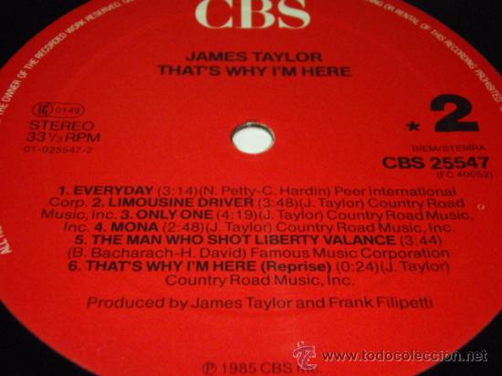 Discos de vinilo: James Taylor &lrm;&ndash; Thats Why Im Here Holanda,1985 CBS - Foto 4
