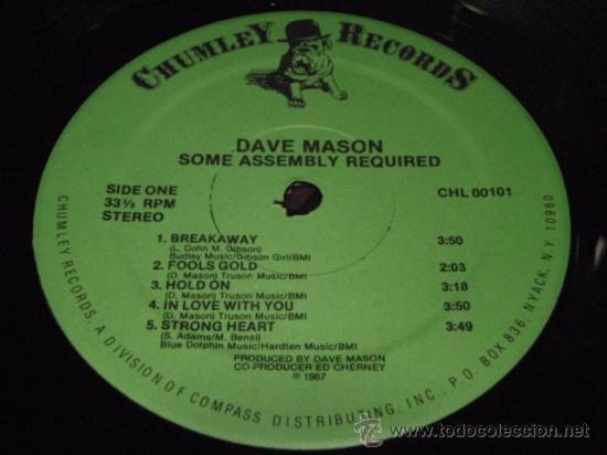 Discos de vinilo: DAVE MASON ( SOME ASSEMBLY REQUIRED ) 1987-CANADA LP33 CHUMBLEY RECORDS - Foto 3
