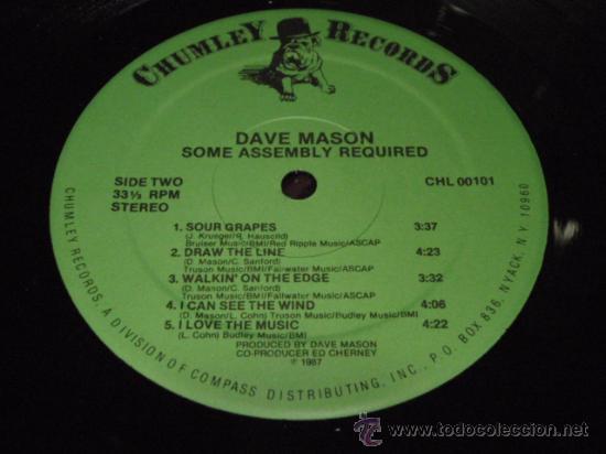 Discos de vinilo: DAVE MASON ( SOME ASSEMBLY REQUIRED ) 1987-CANADA LP33 CHUMBLEY RECORDS - Foto 4