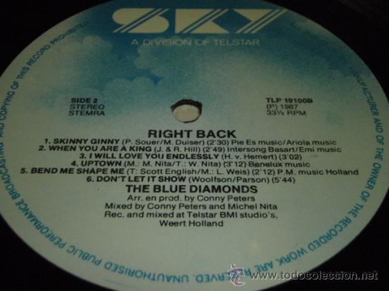 Discos de vinilo: THE BLUE DIAMONDS ( RIGHT BACK ) 1987 - HOLANDA LP33 - Foto 4
