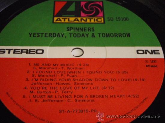 Discos de vinilo: Spinners - Yesterday, Today & Tomorrow 1977 USA ATLANTIC - Foto 3